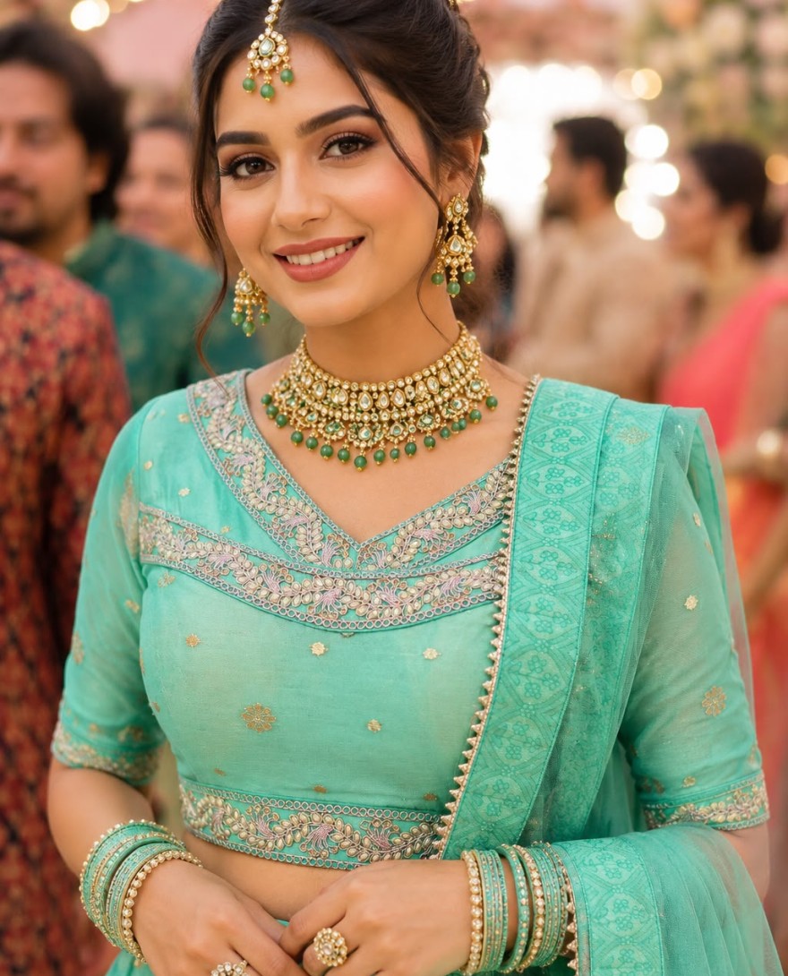 SEAGREEN - Embroidered Work Viscose Lehenga Choli In Sea Green Colour